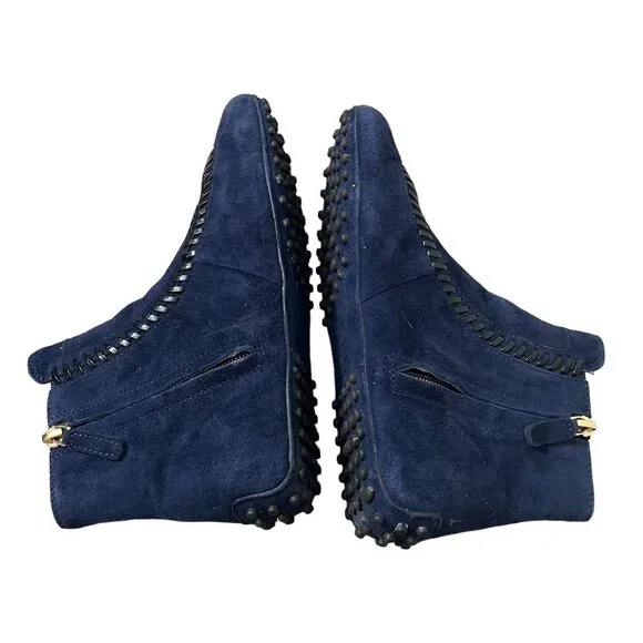 Tods Navy Suede Stitched Gommino Moccasin Ankle Driving Booties Womens Size 4.5